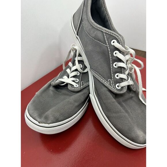VANS Size 7 Womens Navy Grey Gray Canvas Low Top Athletic‎ Sneaker Shoes Flaw - Picture 1 of 8